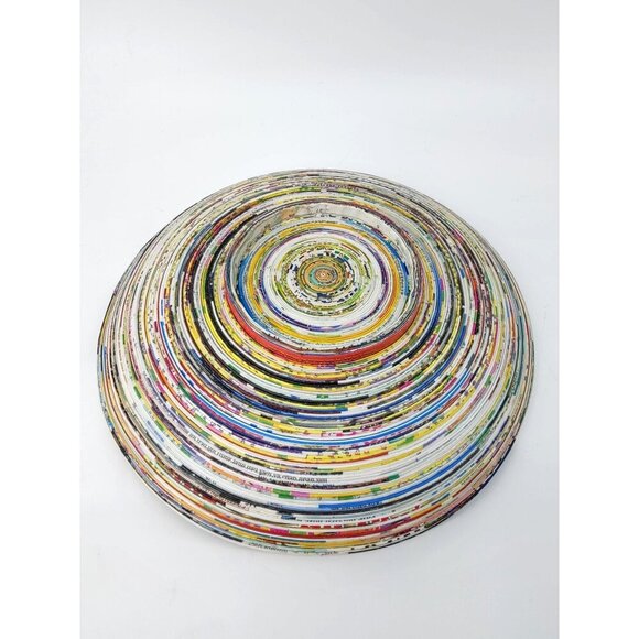 Handmade Magazine Recycled Round Paper Bowl Folk Art - Picture 5 of 7
